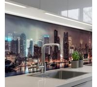 KitchenYeah© Splashback for kitchen 32"x118" / 80x300 cm self-adhesive Back Splashes Kitchens Splash Guard Decor New York - Skyline - Night