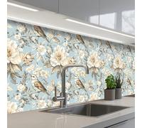 KitchenYeah© Splashback for kitchen 32"x118" / 80x300 cm self-adhesive Back Splashes Kitchens Splash Guard Decor Botanical - Songbird - Blue