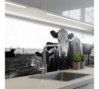 KitchenYeah© Splashback for kitchen 32"x118" / 80x300 cm self-adhesive Back Splashes Kitchens Splash Guard Decor Cows - Black - White