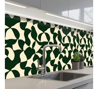 KitchenYeah© Splashback for kitchen 32"x118" / 80x300 cm self-adhesive Back Splashes Kitchens Splash Guard Decor Green - Organic planes - Cream