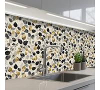 KitchenYeah© Splashback for kitchen 32"x118" / 80x300 cm self-adhesive Back Splashes Kitchens Splash Guard Decor Botanical - Gold - Black