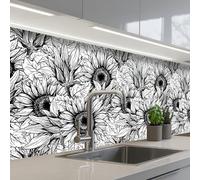 KitchenYeah© Splashback for kitchen 32"x118" / 80x300 cm self adhesive Sink Splash Splatter Guard Backsplash Decor Flowers - Sunflower - Pattern