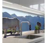 KitchenYeah© Splashback for kitchen 32"x118" / 80x300 cm self adhesive Sink Splash Splatter Guard Backsplash Decor Scottish highlander - Light - Mountain - Nature