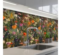 KitchenYeah© Splashback for kitchen 32"x118" / 80x300 cm self-adhesive Sink Splash Splatter Guard Splashbacks Walls Field of flowers - Colors - Paint