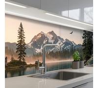KitchenYeah© Splashback for kitchen 32"x118" / 80x300 cm self-adhesive Sink Splash Splatter Guard Splashbacks Walls Mountains - Water - Trees