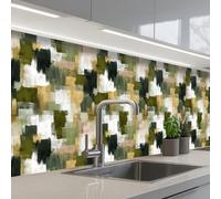 KitchenYeah© Splashback for kitchen 32"x118" / 80x300 cm self-adhesive Sink Splash Splatter Guard Splashbacks Walls Brush stripes - Moss - Shades of green