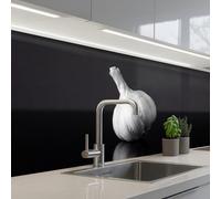 KitchenYeah© Splashback for kitchen 32"x118" / 80x300 cm self-adhesive Sink Splash Splatter Guard Splashbacks Walls Garlic - Black - White