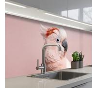 KitchenYeah© Splashback for kitchen 32"x118" / 80x300 cm self-adhesive Sink Splash Splatter Guard Splashbacks Walls Cockatoo - Portrait - Pink