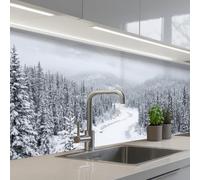 KitchenYeah© Splashback for kitchen 32"x118" / 80x300 cm self-adhesive Sink Splash Splatter Guard Splashbacks Walls River - Frozen - Landscape - Winter