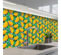 KitchenYeah© Splashback for kitchen 32"x118" / 80x300 cm self-adhesive Sink Splash Splatter Guard Splashbacks Walls Mango - Pattern - Fruit - Leaves