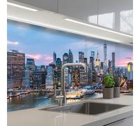 KitchenYeah© Splashback for kitchen 32"x118" / 80x300 cm self-adhesive Sink Splash Splatter Guard Splashbacks Walls New York - Skyline - Brooklyn - Bridge