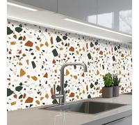 KitchenYeah© Splashback for kitchen 32"x118" / 80x300 cm self-adhesive Sink Splash Splatter Guard Splashbacks Walls Terrazzo - Pattern - White - Terra