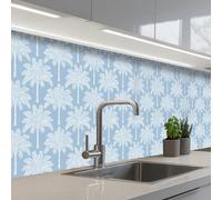 KitchenYeah© Splashback for kitchen 32"x118" / 80x300 cm self-adhesive Sink Splash Splatter Guard Splashbacks Walls Palm Tree - Modern - Blue