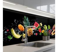 KitchenYeah© Splashback for kitchen 32"x118" / 80x300 cm self-adhesive Sink Splash Splatter Guard Splashbacks Walls Fruit - Black