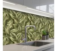 KitchenYeah© Splashback for kitchen 32"x118" / 80x300 cm self-adhesive Sink Splash Splatter Guard Splashbacks Walls Leaves - Modern - Green
