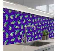 KitchenYeah© Splashback for kitchen 32"x118" / 80x300 cm self-adhesive Sink Splash Splatter Guard Splashbacks Walls Purple - green - grapes - leaves