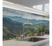 KitchenYeah© Splashback for kitchen 32"x118" / 80x300 cm self-adhesive Sink Splash Splatter Guard Splashbacks Walls Landscape - Valley - Green