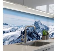KitchenYeah© Splashback for kitchen 32"x118" / 80x300 cm self-adhesive Sink Splash Splatter Guard Splashbacks Walls Landscape - Mountains - Snow - White