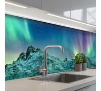 KitchenYeah© Splashback for kitchen 32"x118" / 80x300 cm self-adhesive Sink Splash Splatter Guard Splashbacks Walls Sea - Ice - Northern Lights - Winter - Nature