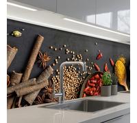 KitchenYeah© Splashback for kitchen 32"x118" / 80x300 cm self-adhesive Wall Protector Decor Panels Cooker Backsplash Herbs - Food - Spices - Black - Paprika - Cinnamon