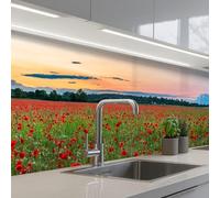 KitchenYeah© Splashback for kitchen 32"x118" / 80x300 cm self-adhesive Wall Protector Decor Panels Cooker Backsplash Poppies - Landscape - Red - Flowers