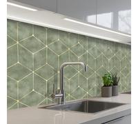 KitchenYeah© Splashback for kitchen 32"x118" / 80x300 cm self-adhesive Wall Protector Decor Panels Cooker Backsplash Subtle - Geometric - Gold - Green