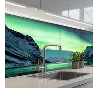 KitchenYeah© Splashback for kitchen 32"x118" / 80x300 cm self-adhesive Wall Protector Splash Back Cooker Backsplash Northern Lights - Norway - Ice - Yellow - Mountain - Water- Snow