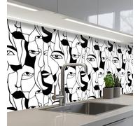 KitchenYeah© Splashback for kitchen 32"x118" / 80x300 cm self-adhesive Wall Protector Splash Back Cooker Backsplash Lines - Faces - Black - White