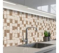 KitchenYeah© Splashback for kitchen 32"x158" / 80x400 cm self-adhesive Back Splashes Kitchens Splash Guard Decor Block - Pattern - Brown