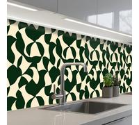 KitchenYeah© Splashback for kitchen 32"x158" / 80x400 cm self-adhesive Back Splashes Kitchens Splash Guard Decor Green - Organic planes - Cream