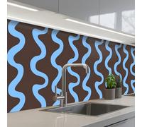 KitchenYeah© Splashback for kitchen 32"x158" / 80x400 cm self-adhesive Back Splashes Kitchens Splash Guard Decor Winding lines - Blue - Brown - Minimalist