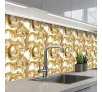 KitchenYeah© Splashback for kitchen 32"x158" / 80x400 cm self adhesive Sink Splash Splatter Guard Backsplash Decor Liquid - Drops - Gold
