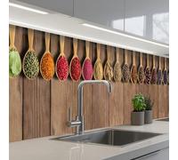 KitchenYeah© Splashback for kitchen 32"x158" / 80x400 cm self adhesive Sink Splash Splatter Guard Backsplash Decor Spoons - Herbs - Wood