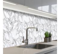 KitchenYeah© Splashback for kitchen 32"x158" / 80x400 cm self adhesive Sink Splash Splatter Guard Backsplash Decor Marble - Layered - Breaking - Grey texture