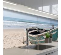 KitchenYeah© Splashback for kitchen 32"x158" / 80x400 cm self adhesive Sink Splash Splatter Guard Backsplash Decor Boat - Sandy beach - Sea