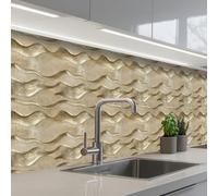 KitchenYeah© Splashback for kitchen 32"x158" / 80x400 cm self adhesive Sink Splash Splatter Guard Backsplash Decor Waves - Pattern - Gold