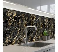 KitchenYeah© Splashback for kitchen 32"x158" / 80x400 cm self adhesive Sink Splash Splatter Guard Backsplash Decor Marble - Black - Gold Texture