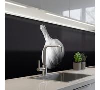 KitchenYeah© Splashback for kitchen 32"x158" / 80x400 cm self-adhesive Sink Splash Splatter Guard Splashbacks Walls Garlic - Black - White