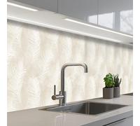 KitchenYeah© Splashback for kitchen 32"x158" / 80x400 cm self-adhesive Sink Splash Splatter Guard Splashbacks Walls Leaves - Beige - White - Botanical - Nature