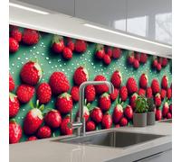 KitchenYeah© Splashback for kitchen 32"x158" / 80x400 cm self-adhesive Sink Splash Splatter Guard Splashbacks Walls Strawberries - Red - Green - Crowns