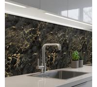KitchenYeah© Splashback for kitchen 32"x158" / 80x400 cm self-adhesive Sink Splash Splatter Guard Splashbacks Walls Black - Marble - Gold - Nerf