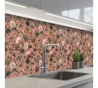 KitchenYeah© Splashback for kitchen 32"x158" / 80x400 cm self-adhesive Sink Splash Splatter Guard Splashbacks Walls Flowers - Classic - Pink
