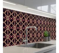 KitchenYeah© Splashback for kitchen 32"x158" / 80x400 cm self-adhesive Sink Splash Splatter Guard Splashbacks Walls Symmetrical - Tile - Burgundy