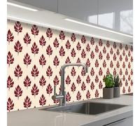 KitchenYeah© Splashback for kitchen 32"x158" / 80x400 cm self-adhesive Sink Splash Splatter Guard Splashbacks Walls Botanical - Pattern - Bordeaux