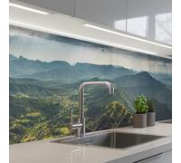 KitchenYeah© Splashback for kitchen 32"x158" / 80x400 cm self-adhesive Sink Splash Splatter Guard Splashbacks Walls Landscape - Valley - Green