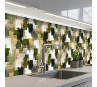 KitchenYeah© Splashback for kitchen 32"x158" / 80x400 cm self-adhesive Sink Splash Splatter Guard Splashbacks Walls Brush stripes - Moss - Shades of green