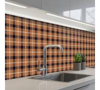 KitchenYeah© Splashback for kitchen 32"x158" / 80x400 cm self-adhesive Wall Protector Splash Back Cooker Backsplash Plaid - Pattern - Square - Brown