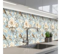 KitchenYeah© Splashback for kitchen 32"x197" / 80x500 cm self-adhesive Back Splashes Kitchens Splash Guard Decor Botanical - Songbird - Blue