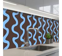KitchenYeah© Splashback for kitchen 32"x197" / 80x500 cm self-adhesive Back Splashes Kitchens Splash Guard Decor Winding lines - Blue - Brown - Minimalist