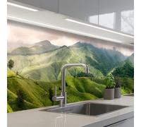 KitchenYeah© Splashback for kitchen 32"x197" / 80x500 cm self adhesive Sink Splash Splatter Guard Backsplash Decor Landscape - Hills - Green